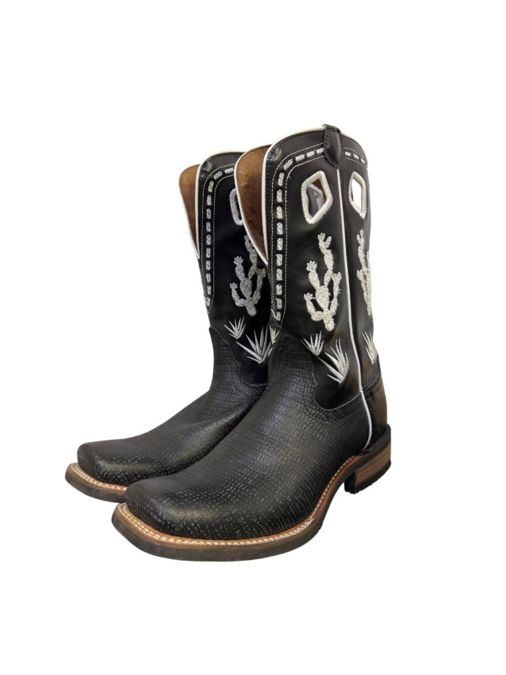 Nacona Western Cowboy Boots Black  Leather Square Toe Size 7.5